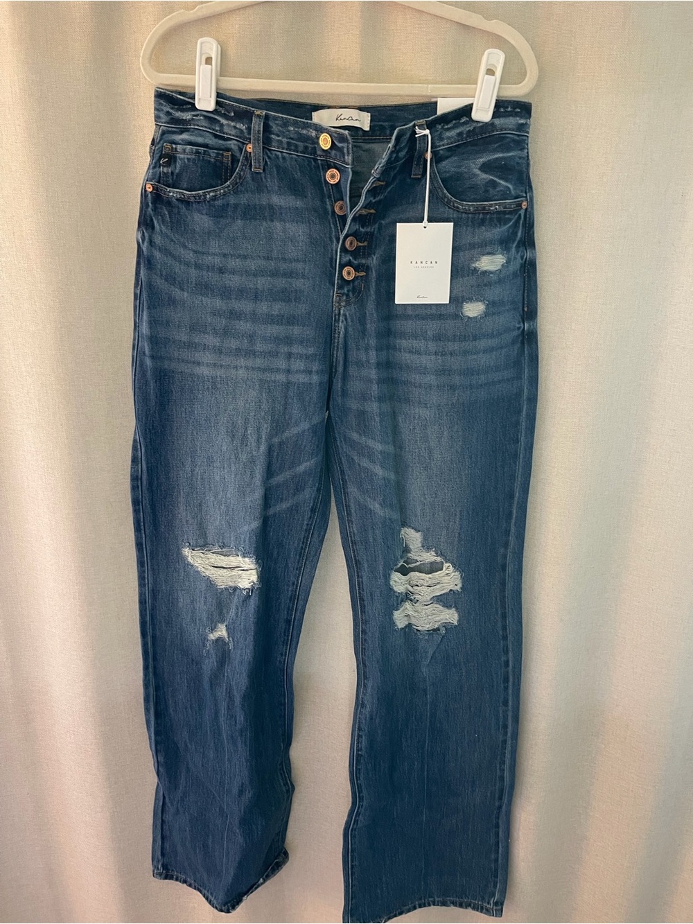 KanCan Distressed Straight Leg Jeans - Dark Blue